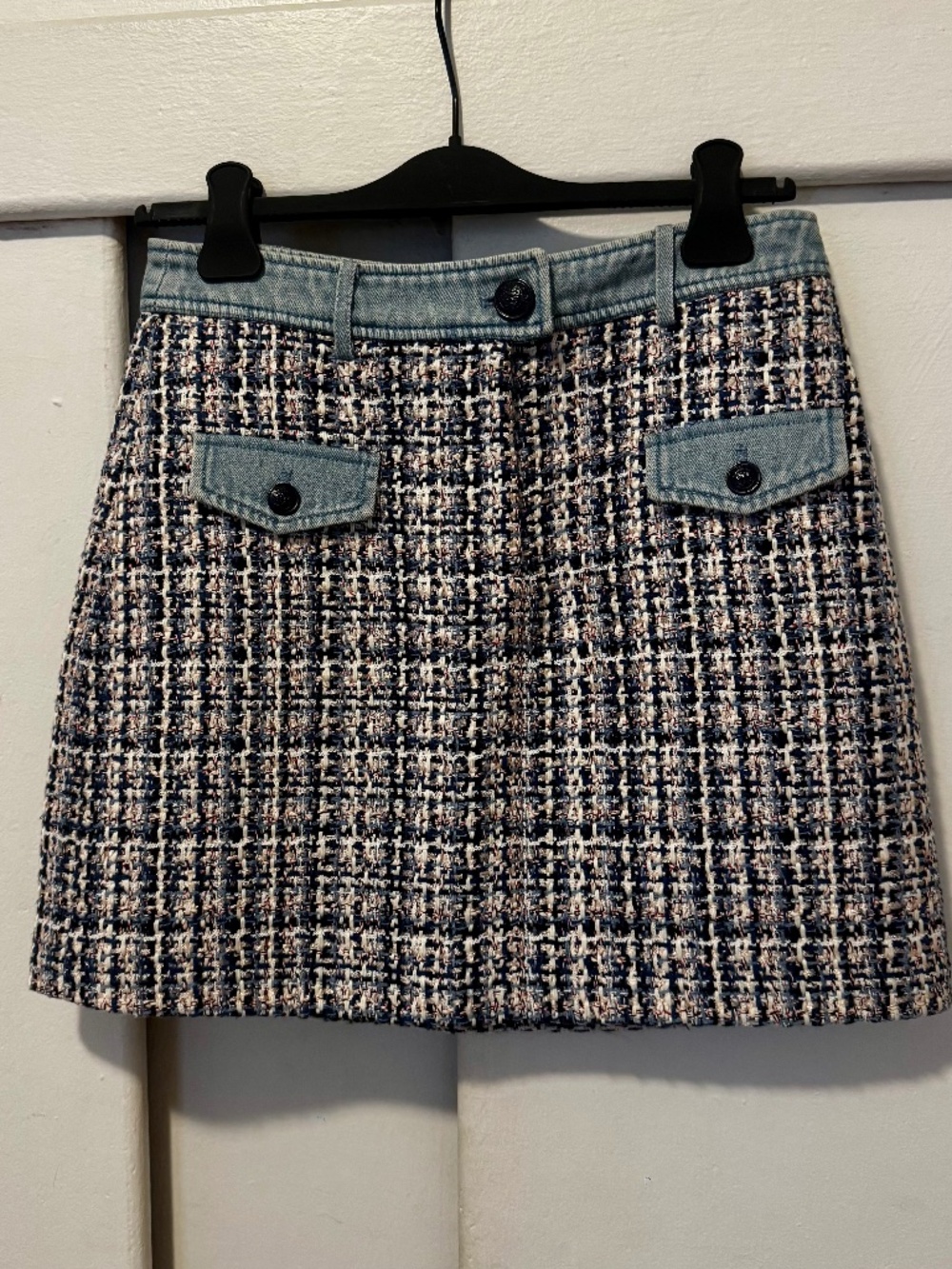 Morgan tweed skirt with jeans elements